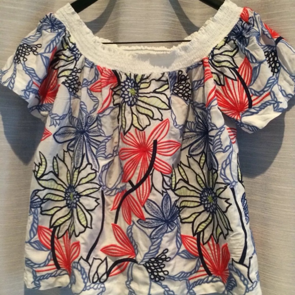 Evereve Skies Are Blue Boho Off-Shoulder Top Sz S